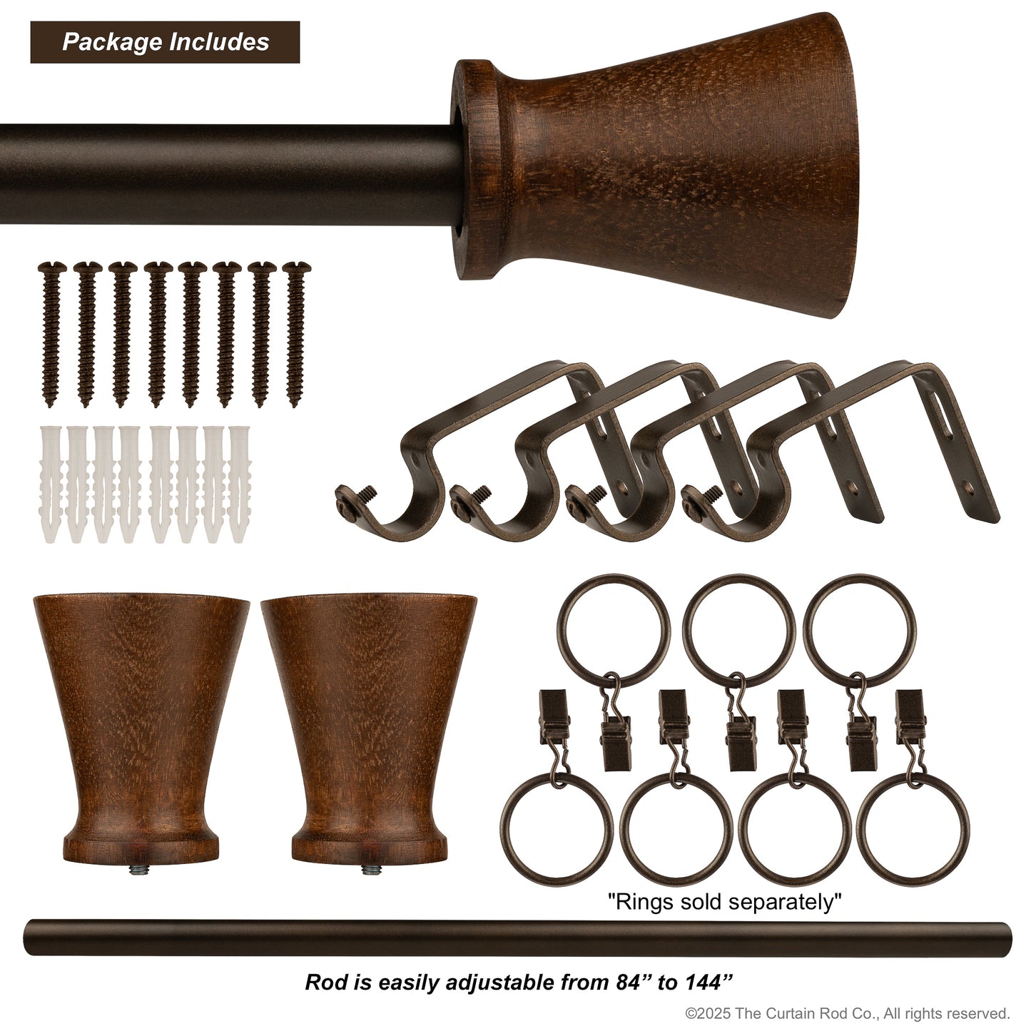 Fluted Modern Farmhouse Rustic Bronze Curtain Rod Set