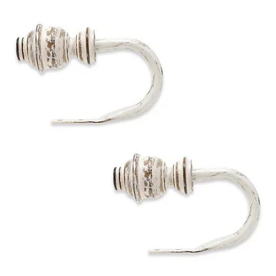 Farmhouse Natural Wood Rustic Distressed Ivory White Curtain Holdbacks Set of 2