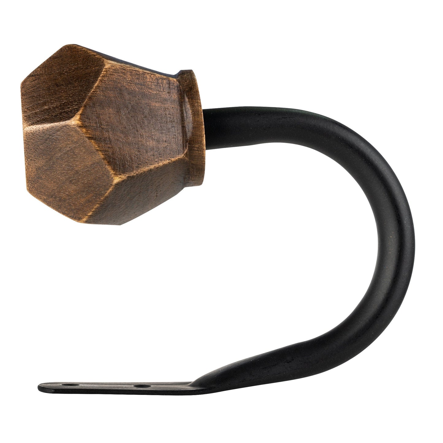 Modern Matte Black with Dark Wood Curtain Holdbacks Set of 2