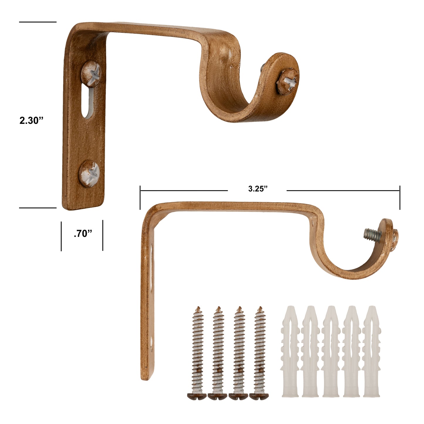 Amos Rustic Farmhouse Natural Oak Wood Curtain Rod Set