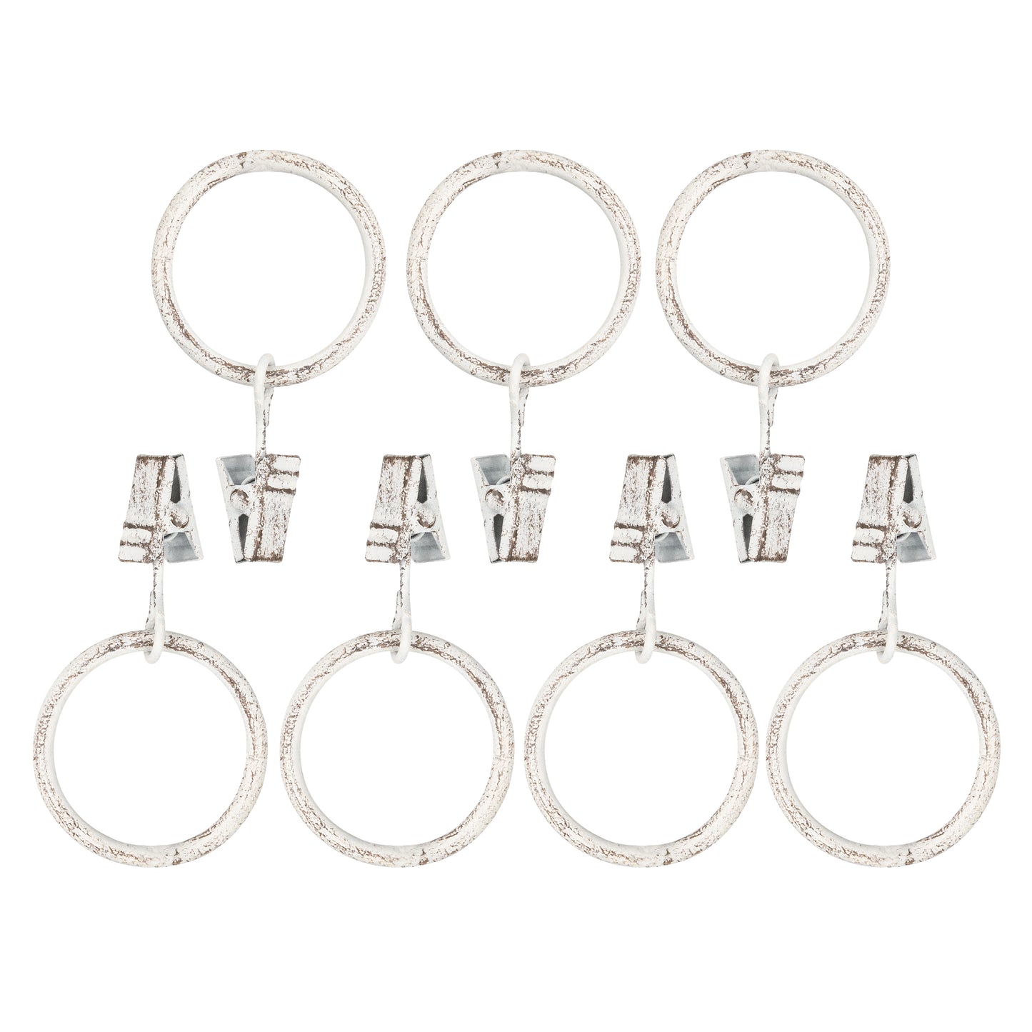 Home Decor Curtain Rods Clips Rings Distressed Ivory White Set of 7