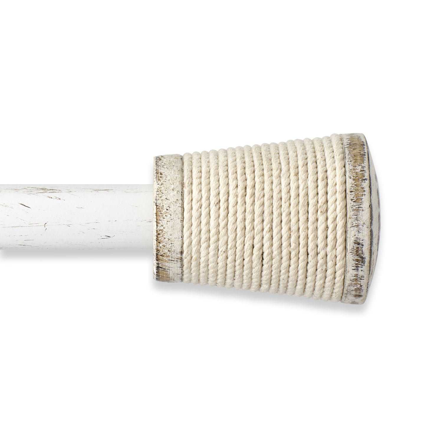 Micah Farmhouse Rustic Distressed White Rope Curtain Rod Set