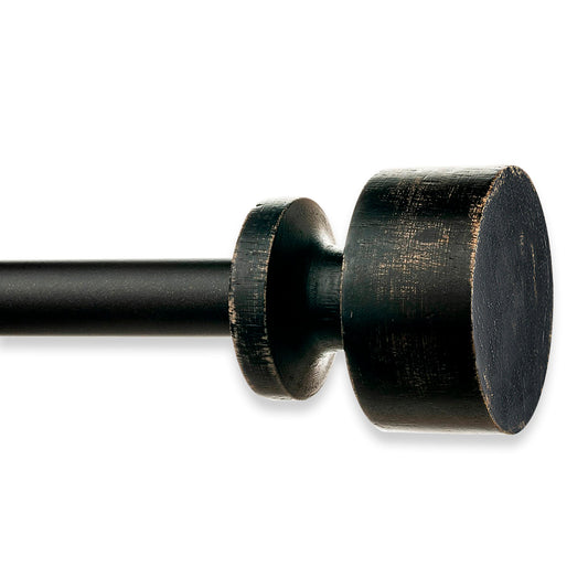 Ezra Farmhouse Rustic Natural Wood Distressed Black Curtain Rod Set