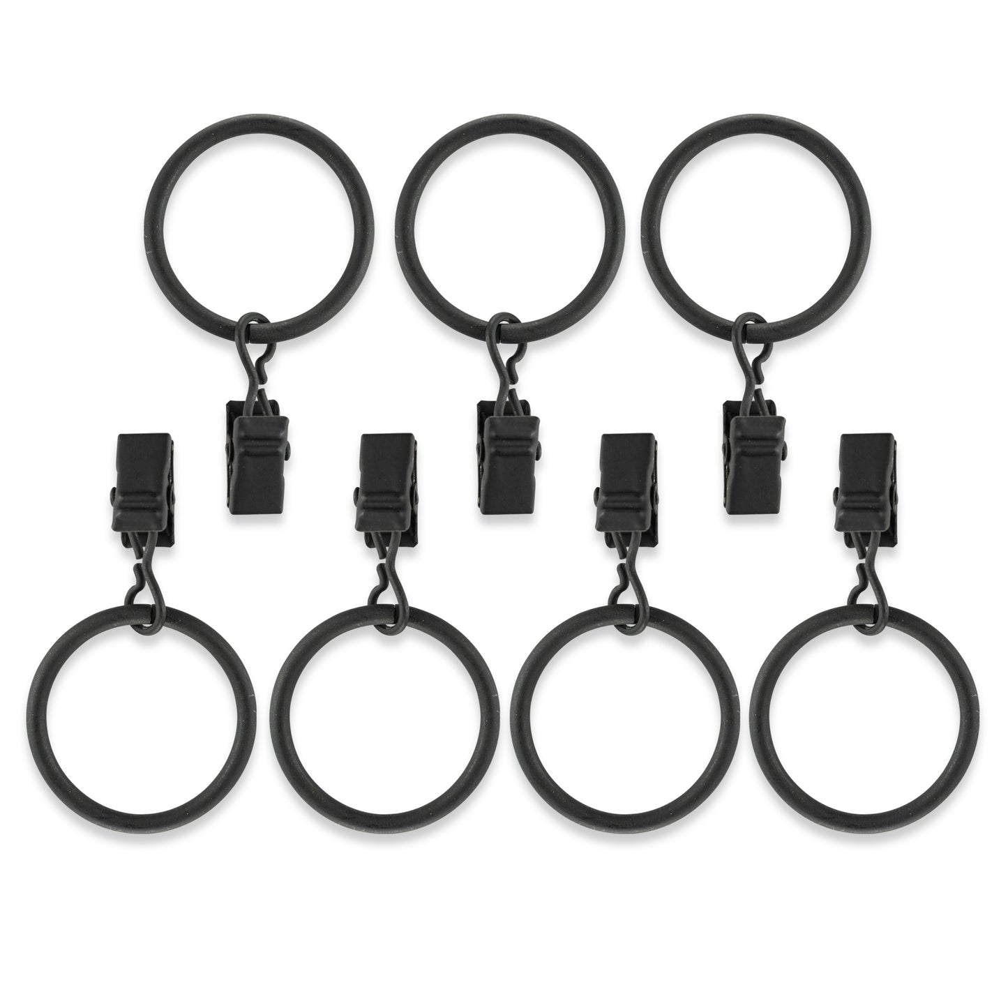 Home Decor Curtain Rods Clip Rings Matte Black Set of 7