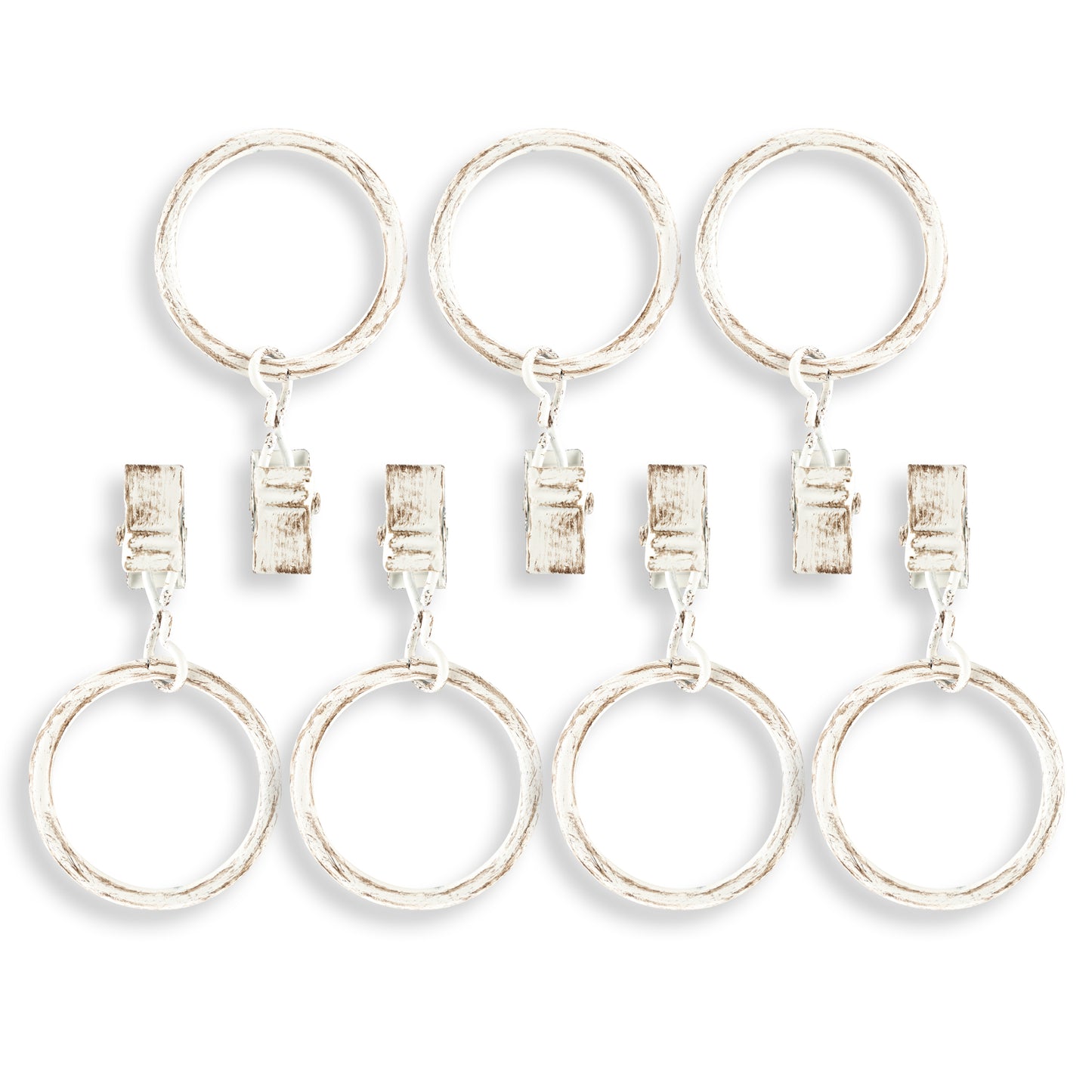 Home Decor Curtain Rods Clips Rings Distressed Ivory White Set of 7