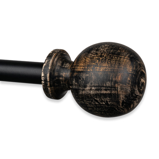 Magnolia Distressed Black Farmhouse Natural Wood Curtain Rod Set