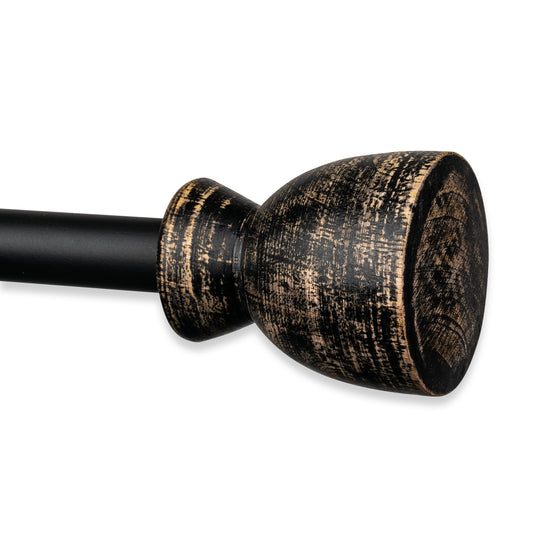 Modern Urn Distressed Black Farmhouse Curtain Rod Set