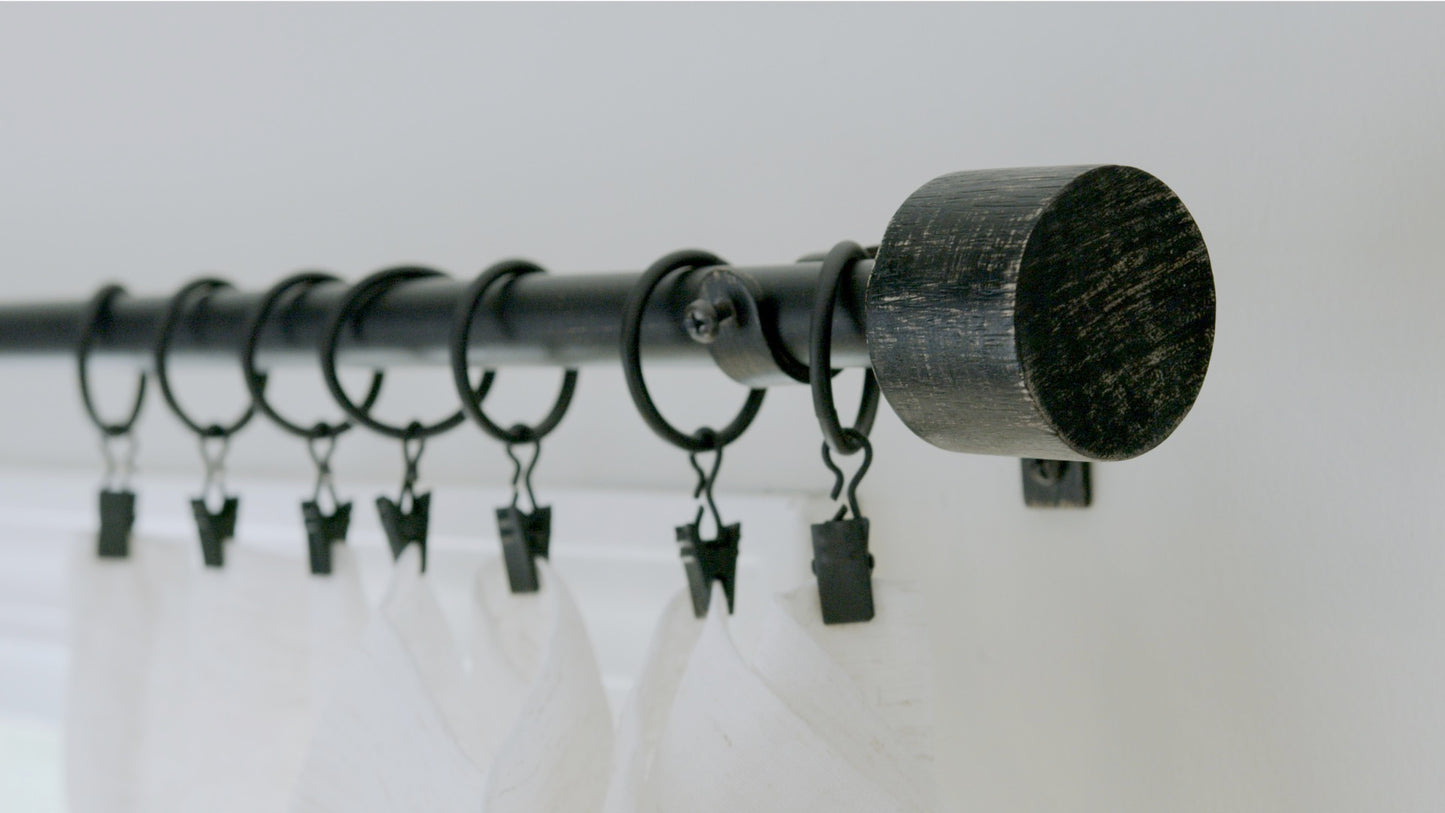 Modern End Cap Distressed Black Farmhouse Curtain Rod Set