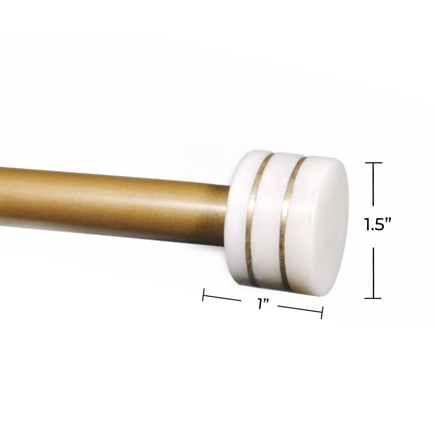 White Marble & Brass Inlay End Cap Curtain Rod Set 36" - 72" , 72" - 144" (Single Curtain Rod Complete Set With Brackets)