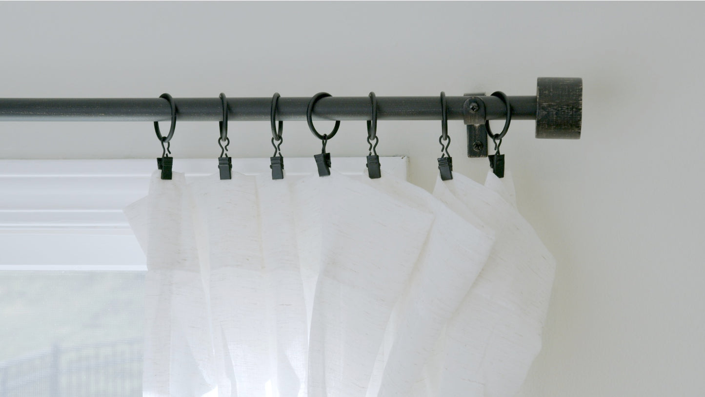 Modern End Cap Distressed Black Farmhouse Curtain Rod Set