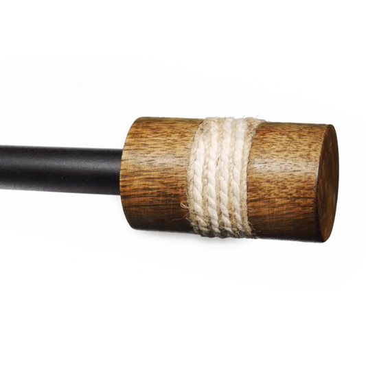 Dinah Modern Farmhouse Natural Wood with Rope Curtain Rod Set