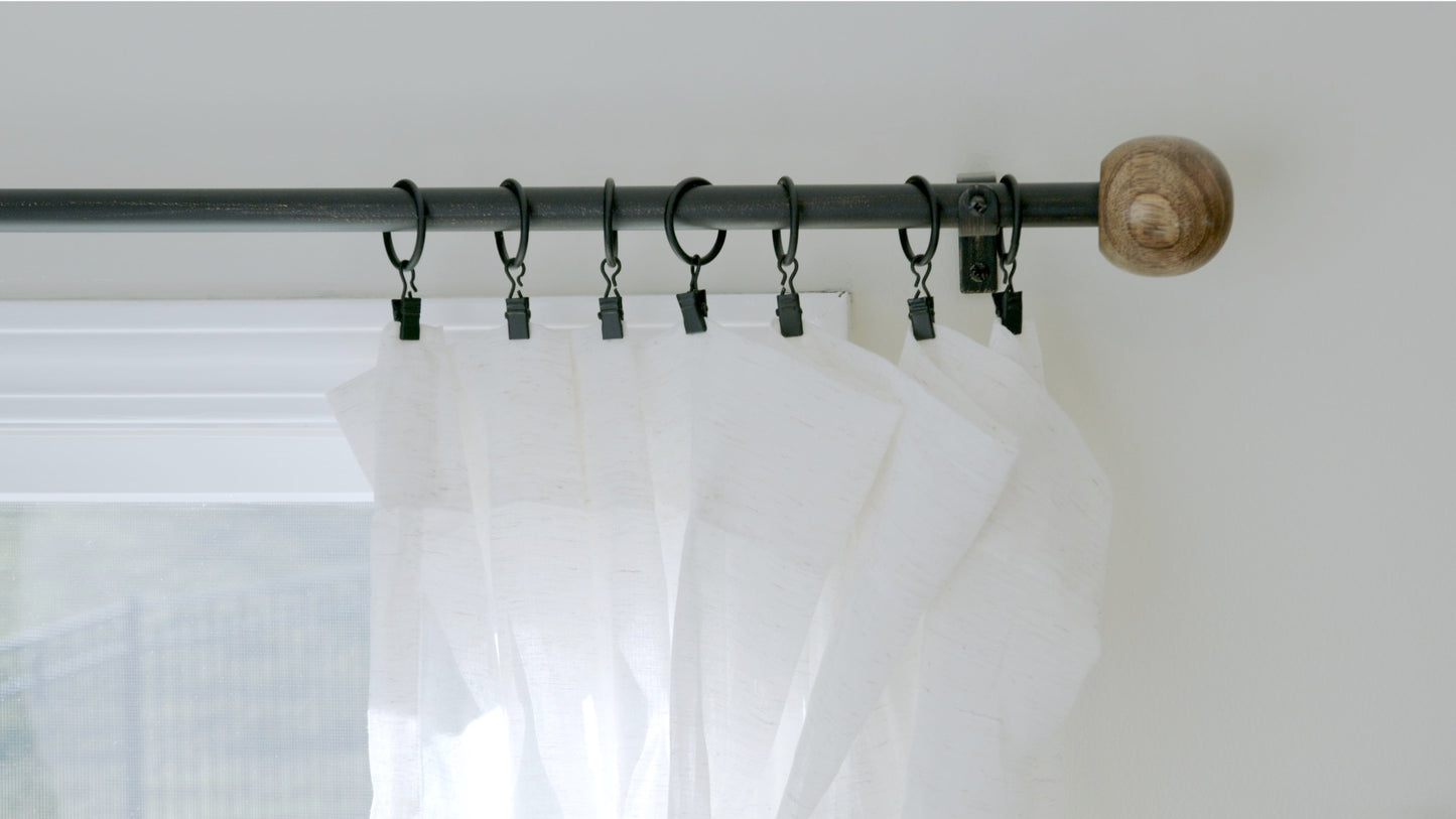 Grace Modern Farmhouse Natural Wood Black Curtain Rod Set