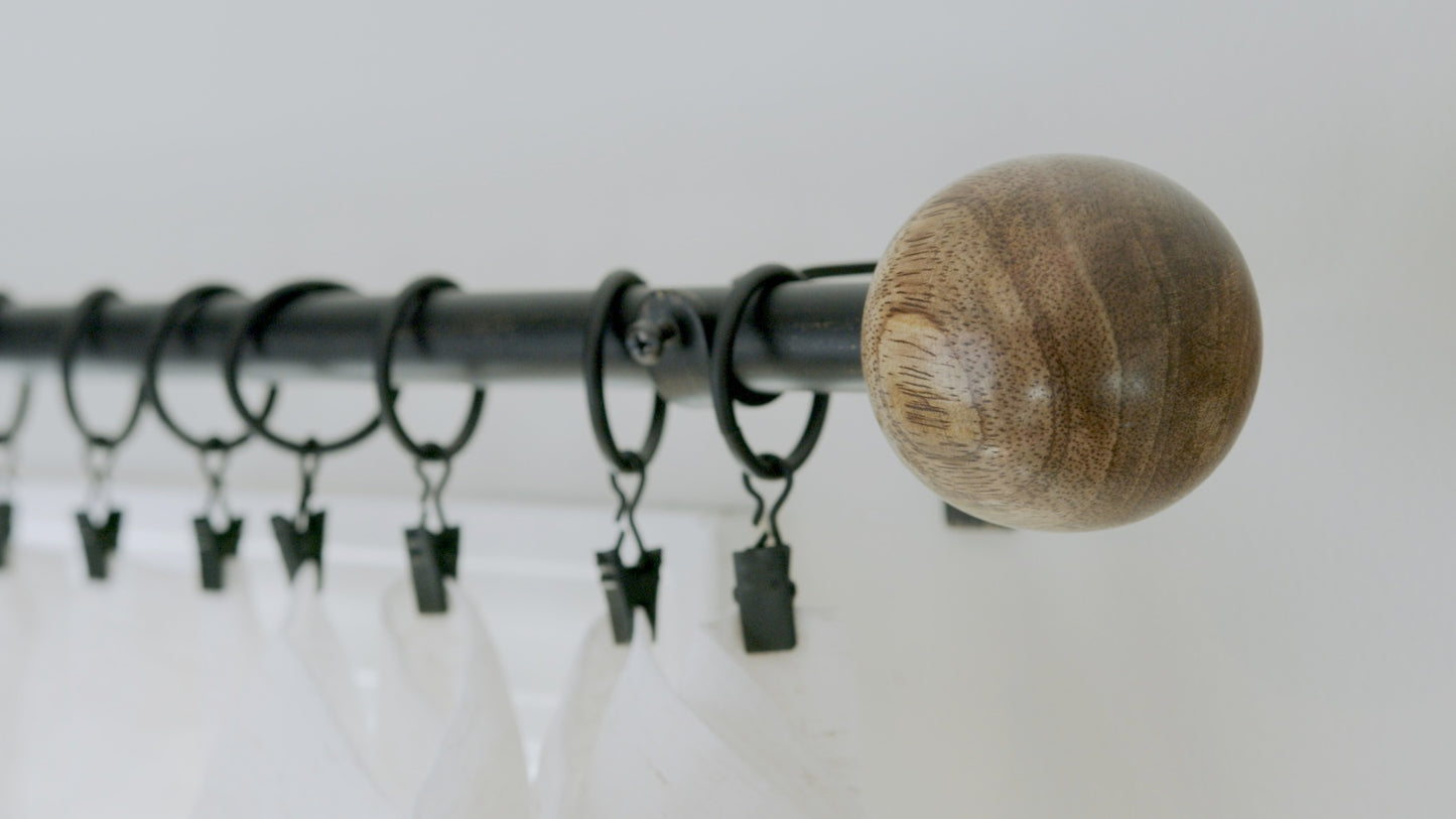 Grace Modern Farmhouse Natural Wood Black Curtain Rod Set