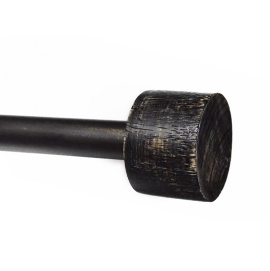 Modern End Cap Distressed Black Farmhouse Curtain Rod Set