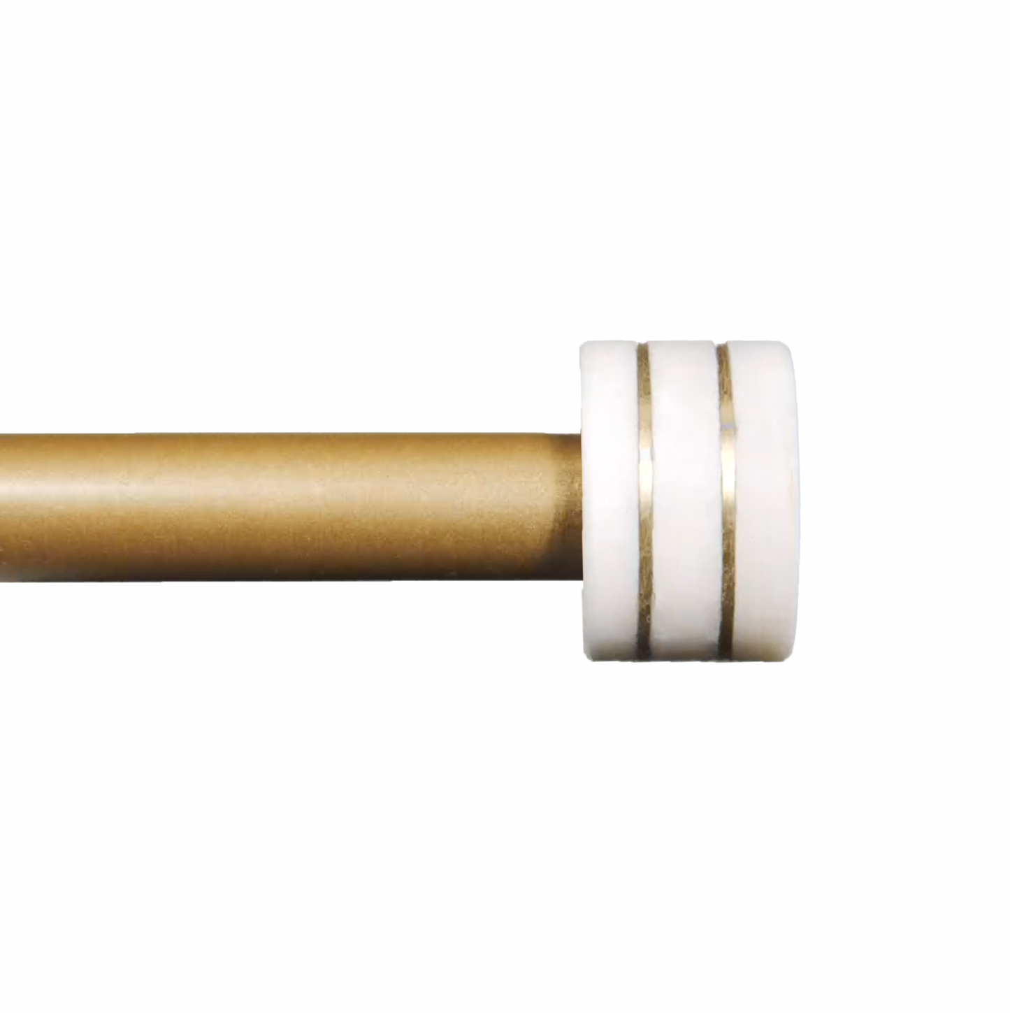 White Marble & Brass Inlay End Cap Curtain Rod Set 36" - 72" , 72" - 144" (Single Curtain Rod Complete Set With Brackets)