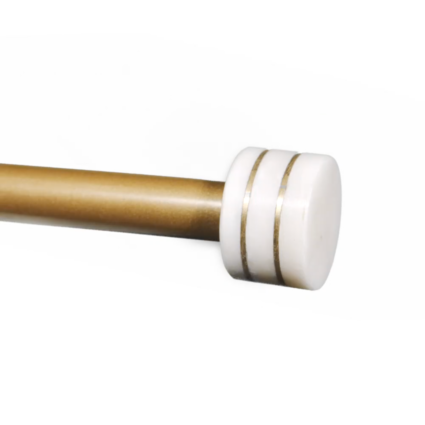 Modern White Marble & Brass Inlay End Cap Curtain Rod Set