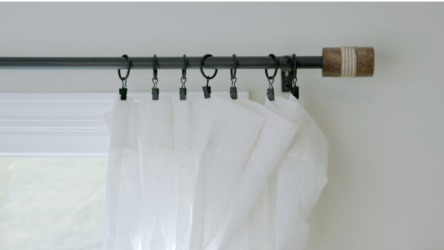 Dinah - Modern Farmhouse Natural Wood w/ Rope Curtain Rod 36"- 72", 72"- 144" (Single Curtain Rod)