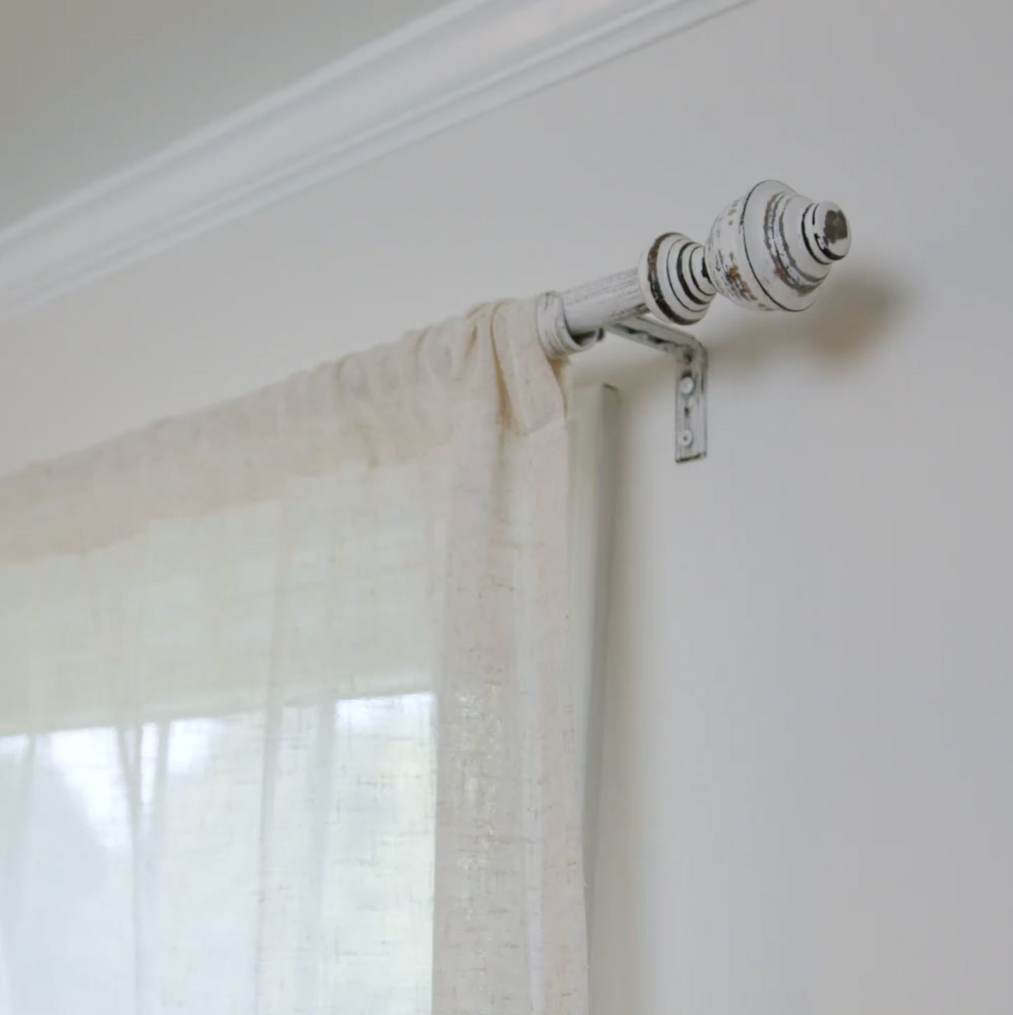 Cambridge Farmhouse Rustic Curtain Rods Distressed Ivory White 28"- 48", 48"- 84", 84"- 144" (Single Curtain Rod) (Set of 2)
