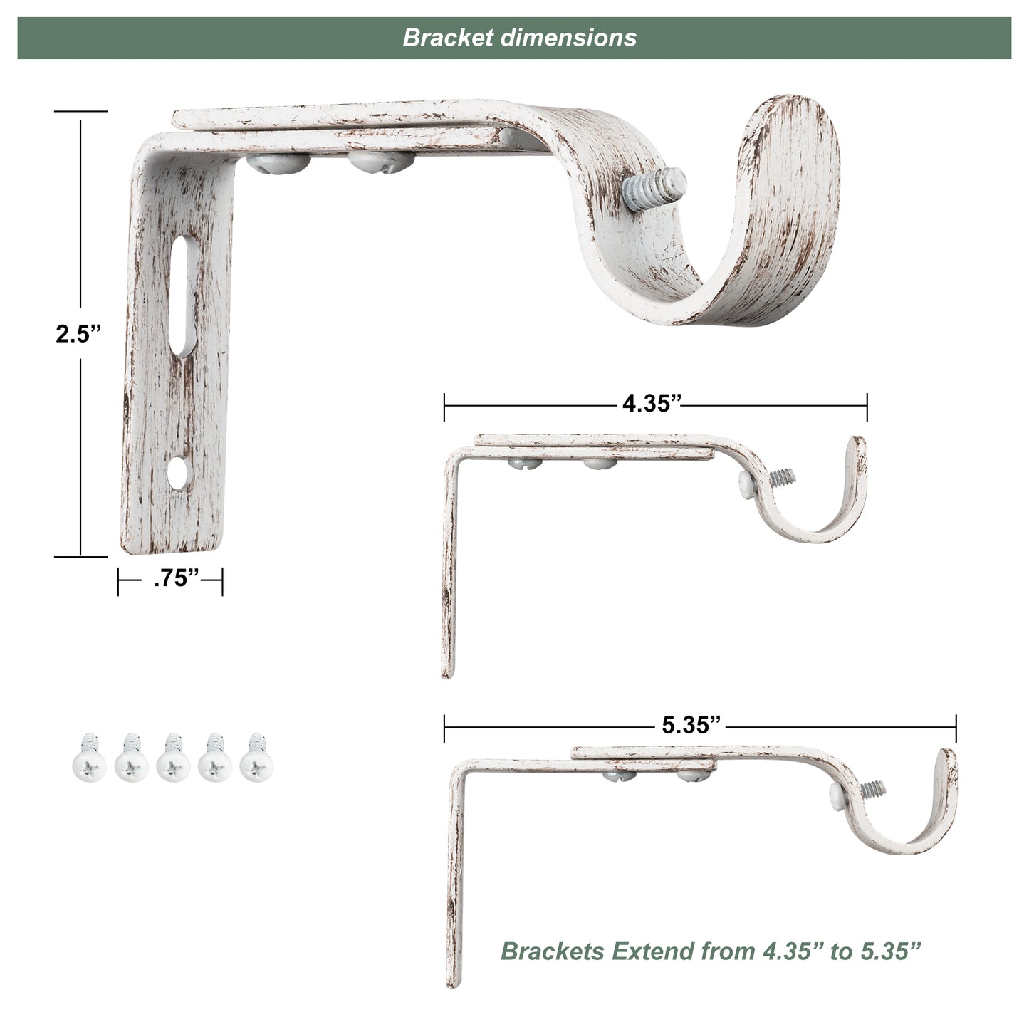 Modern Farmhouse Distressed White Barrel Curtain Rod Set