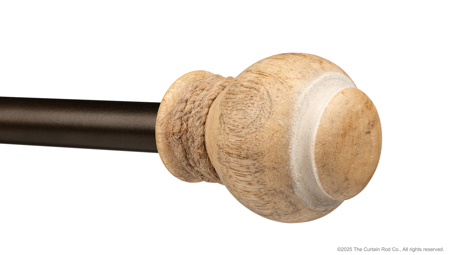 Bali Natural Wood with Bronze Rod Farmhouse Curtain Rod Set