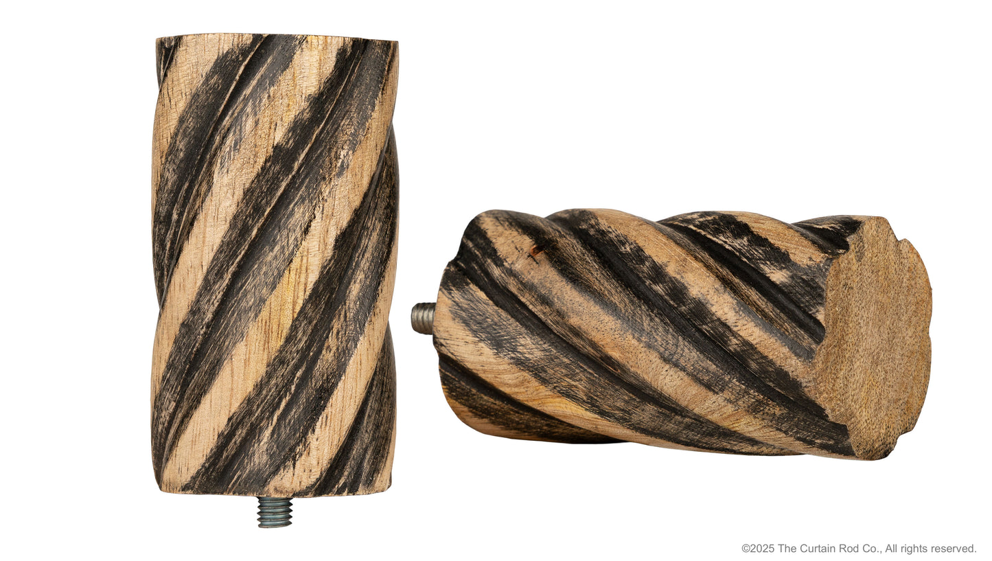 Vintage Barrel Farmhouse Rustic Natural Distressed Black Curtain Rod Set