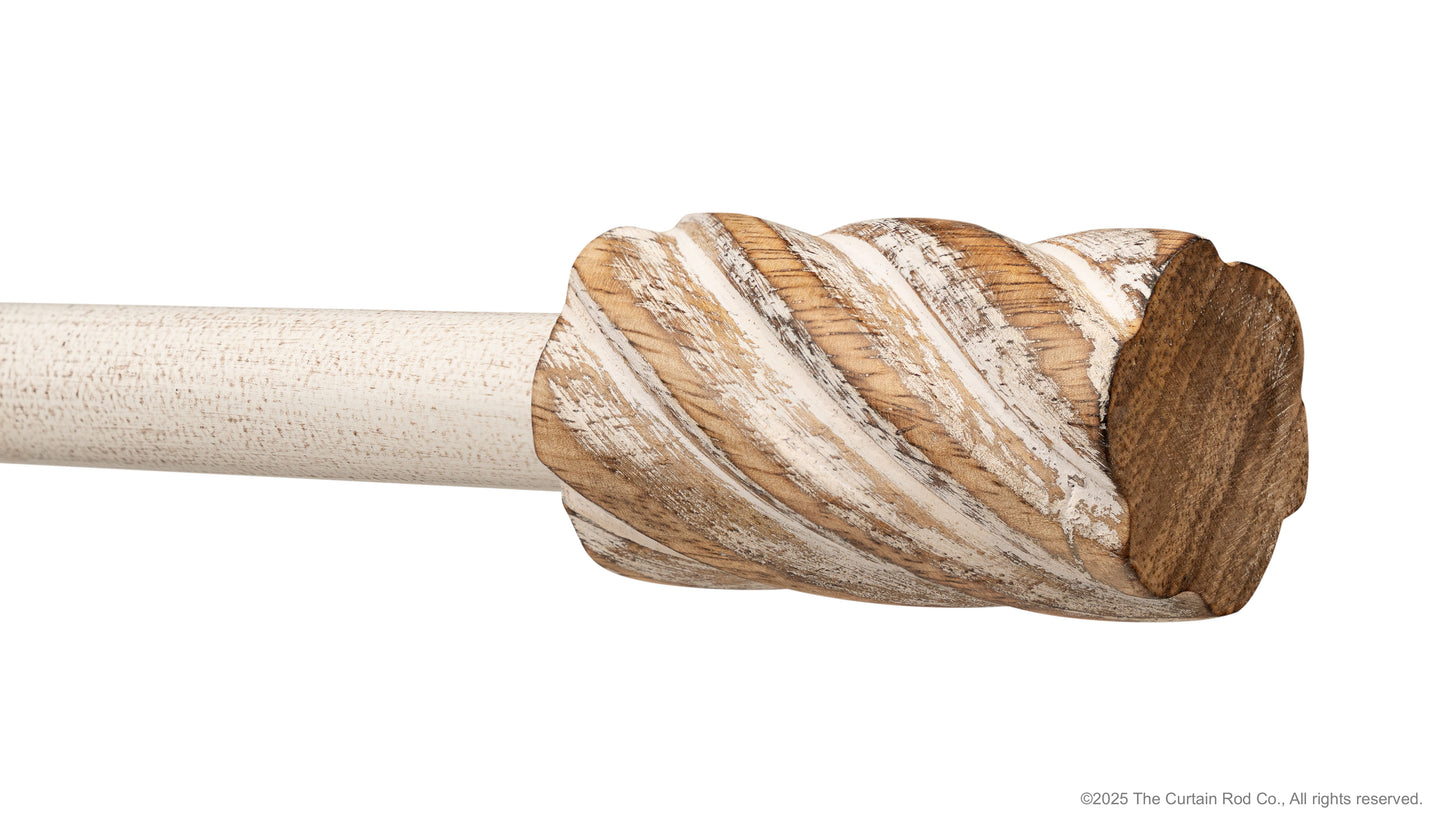 Vintage Barrel Farmhouse Rustic Natural Distressed White Curtain Rod Set