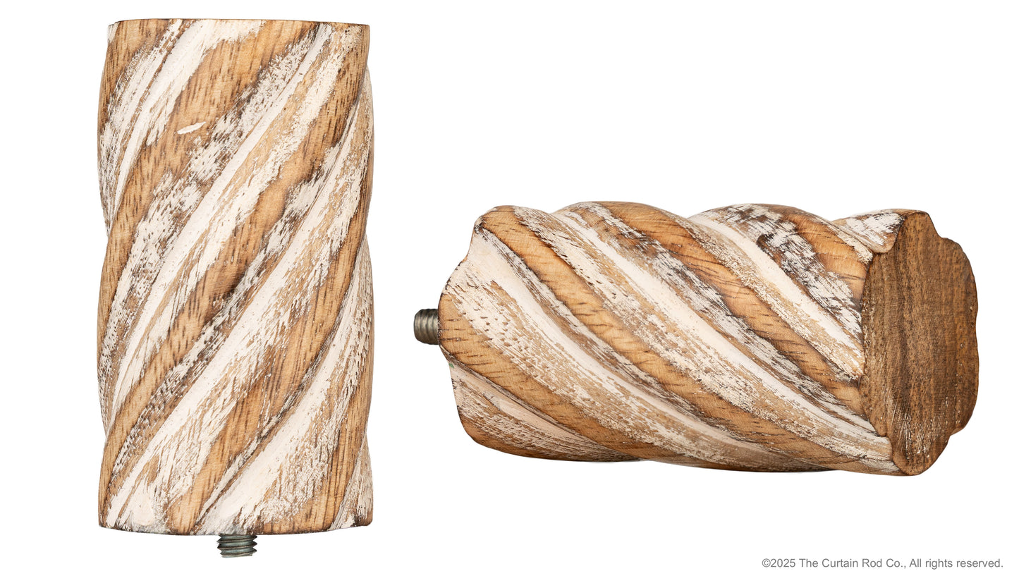 Vintage Barrel Farmhouse Rustic Natural Distressed White Curtain Rod Set