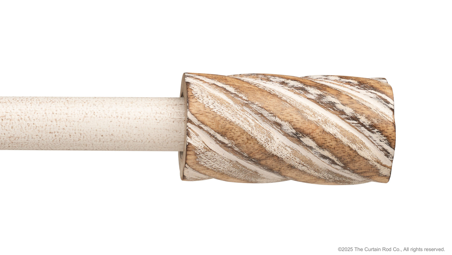 Vintage Barrel Farmhouse Rustic Natural Distressed White Curtain Rod Set