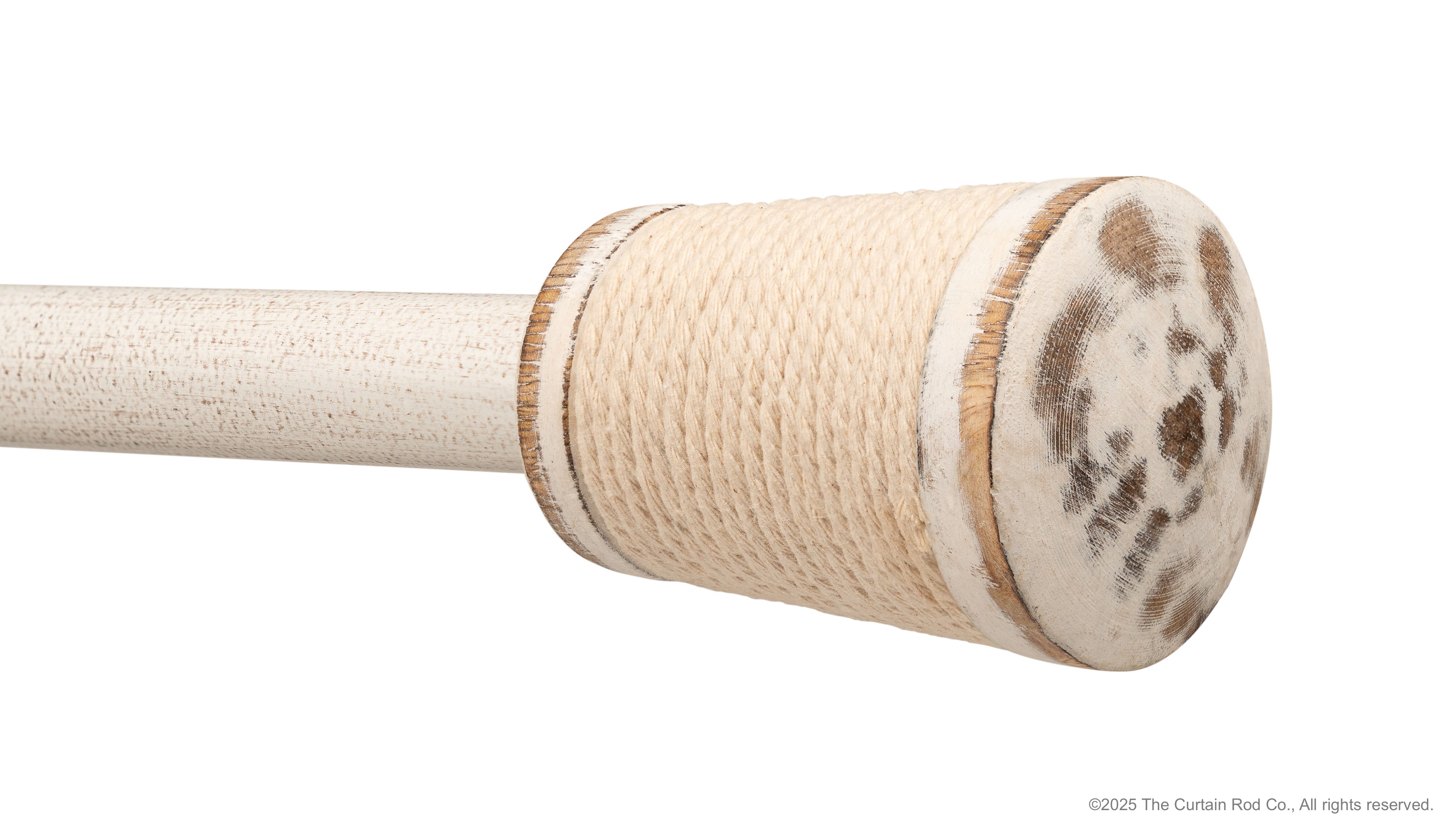 Micah Farmhouse Rustic Distressed White Rope Curtain Rod Set ...