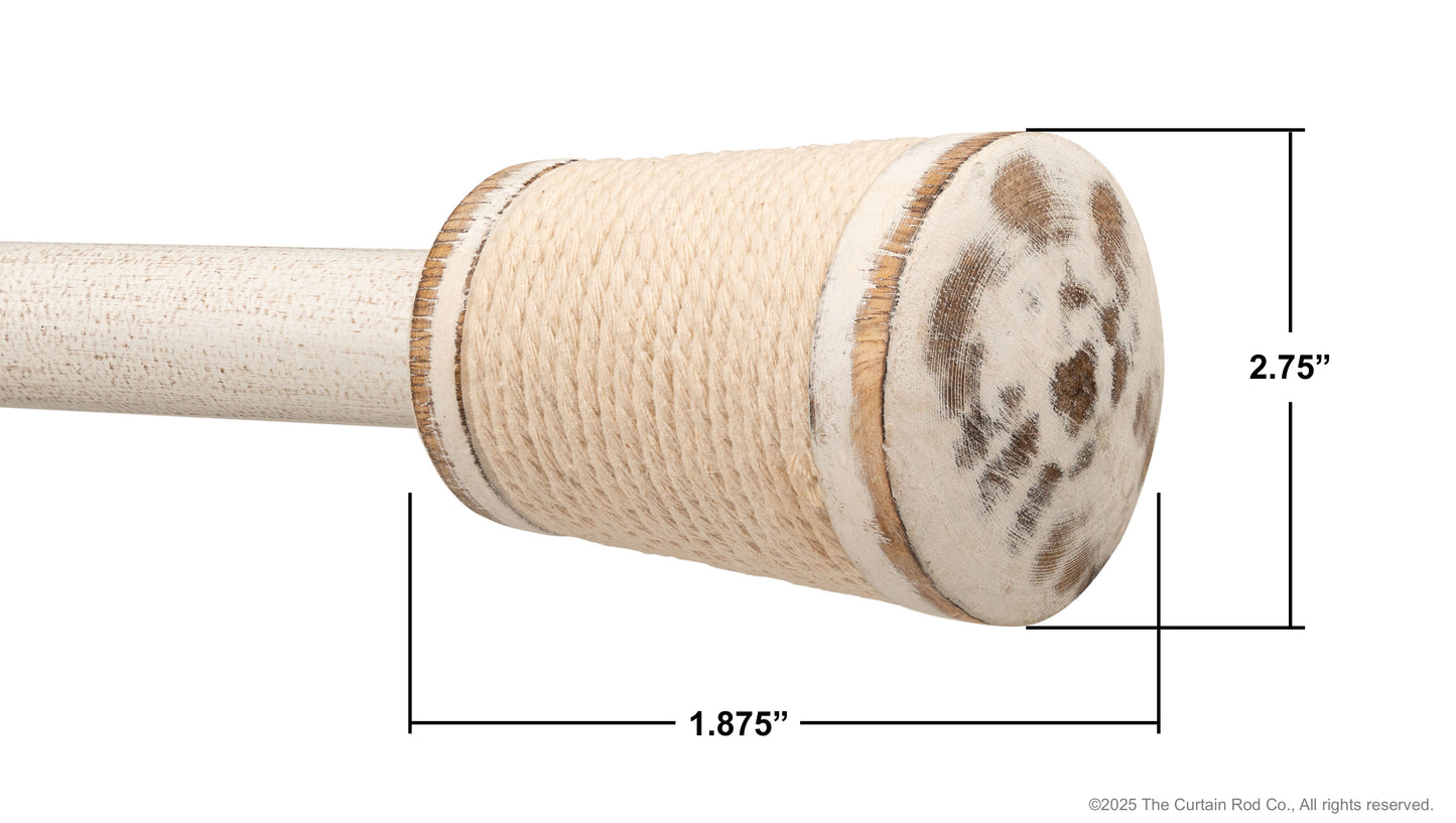 Micah Farmhouse Rustic Distressed White Rope Curtain Rod Set