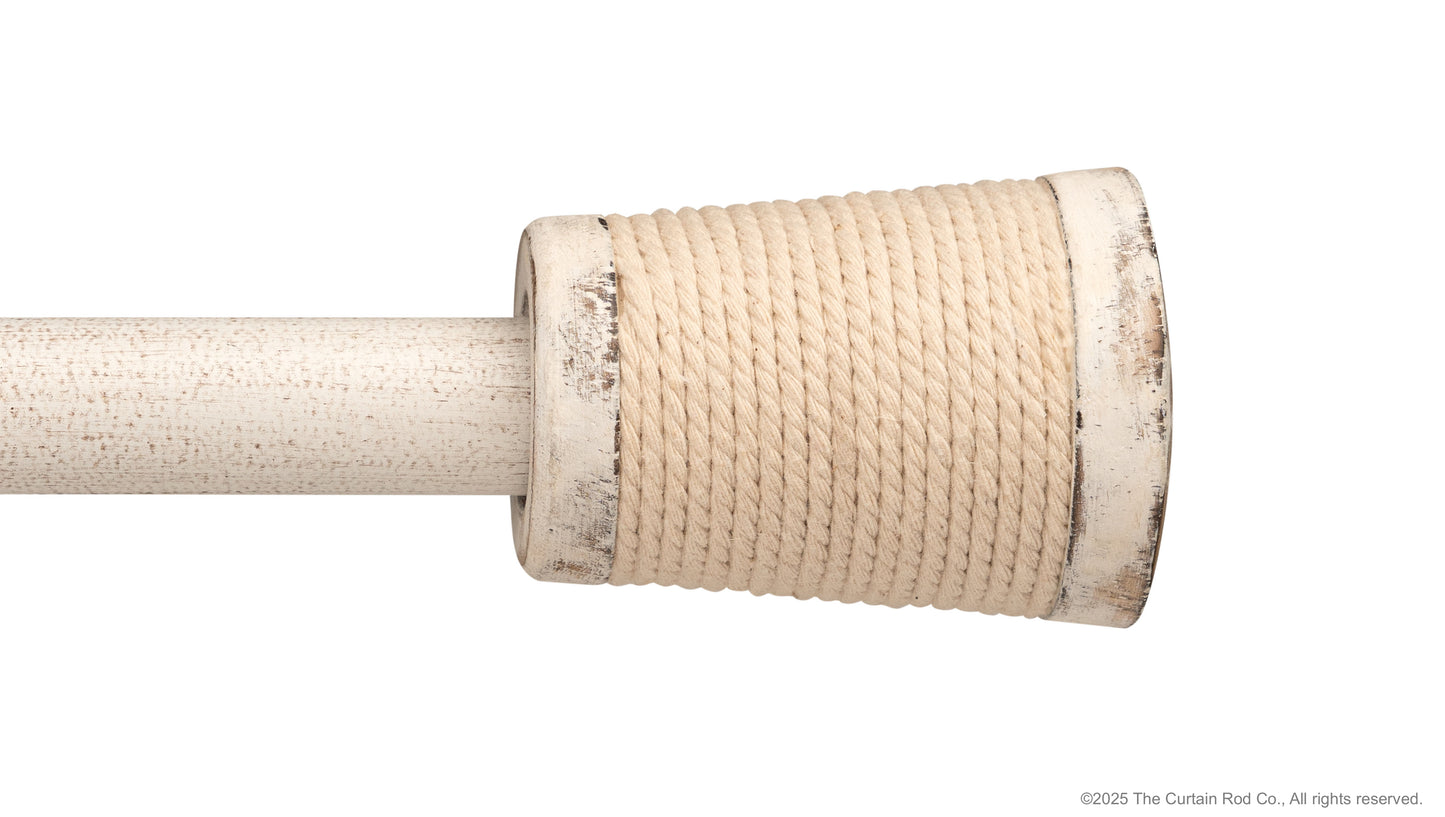 Micah Farmhouse Rustic Distressed White Rope Curtain Rod Set