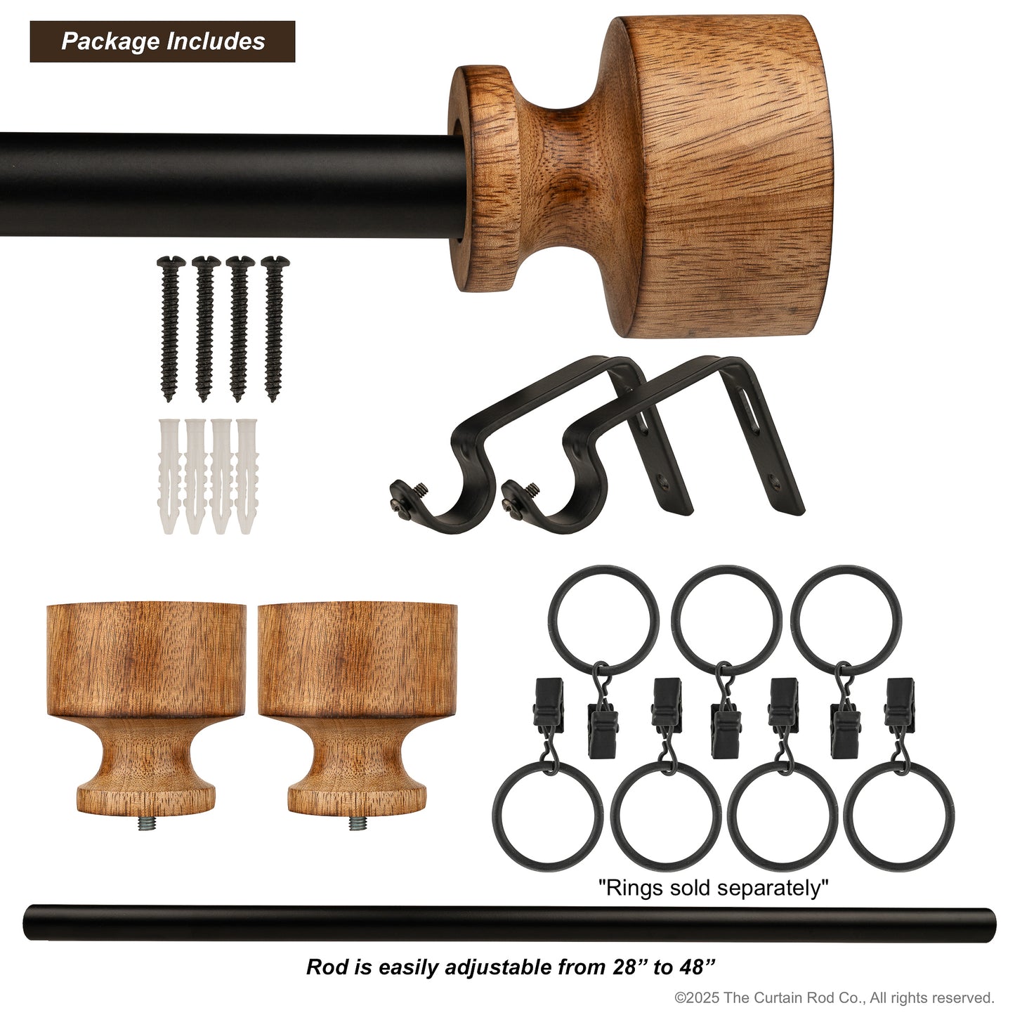 Natural Organic Rustic Wood Farmhouse Curtain Rod Set