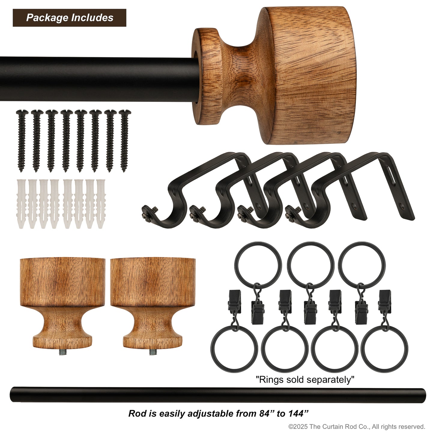 Natural Organic Rustic Wood Farmhouse Curtain Rod Set