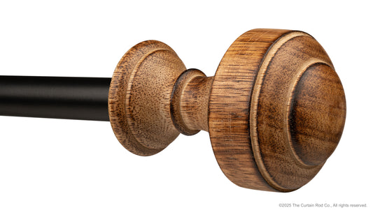 Natural Burnt Knob Style Rustic Wood Farmhouse Curtain Rod Set