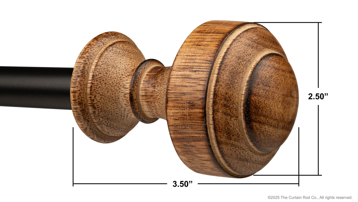 Natural Burnt Knob Style Rustic Wood Farmhouse Curtain Rod Set