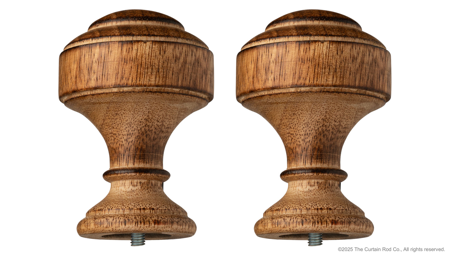 Natural Burnt Knob Style Rustic Wood Farmhouse Curtain Rod Set