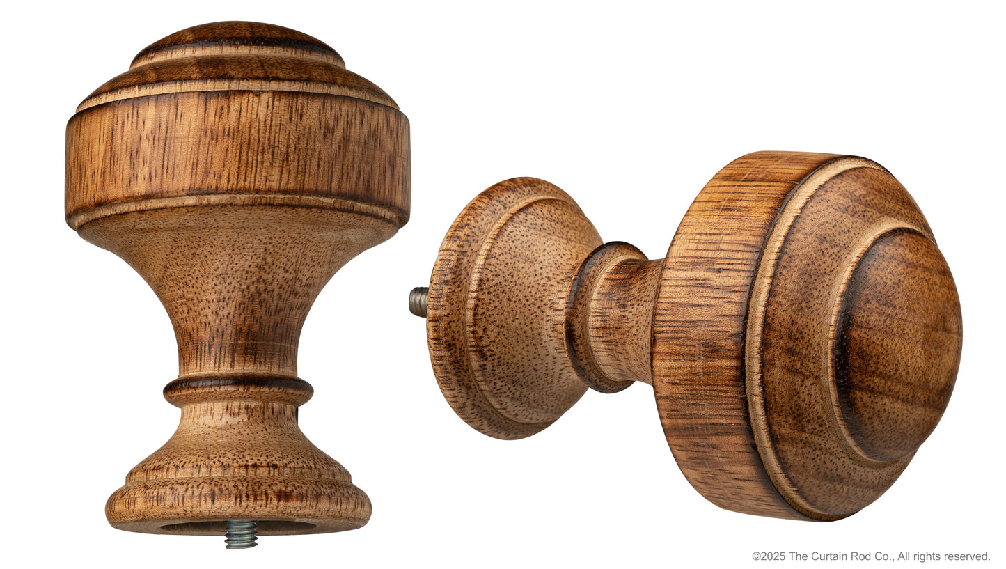 Natural Burnt Knob Style Rustic Wood Farmhouse Curtain Rod Set