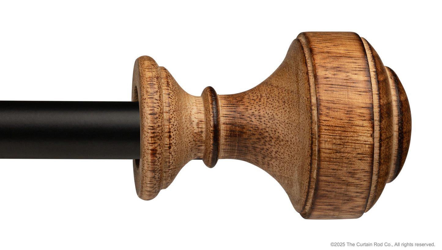 Natural Burnt Knob Style Rustic Wood Farmhouse Curtain Rod Set