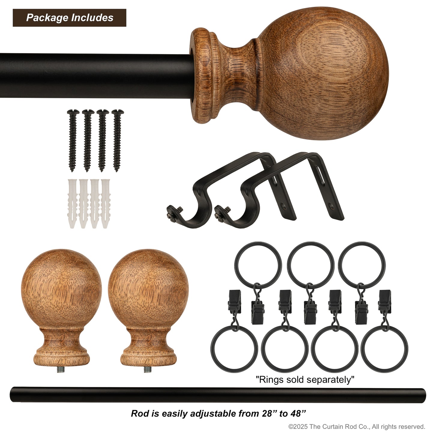 Magnolia Natural Rustic Wood Farmhouse Curtain Rod Set