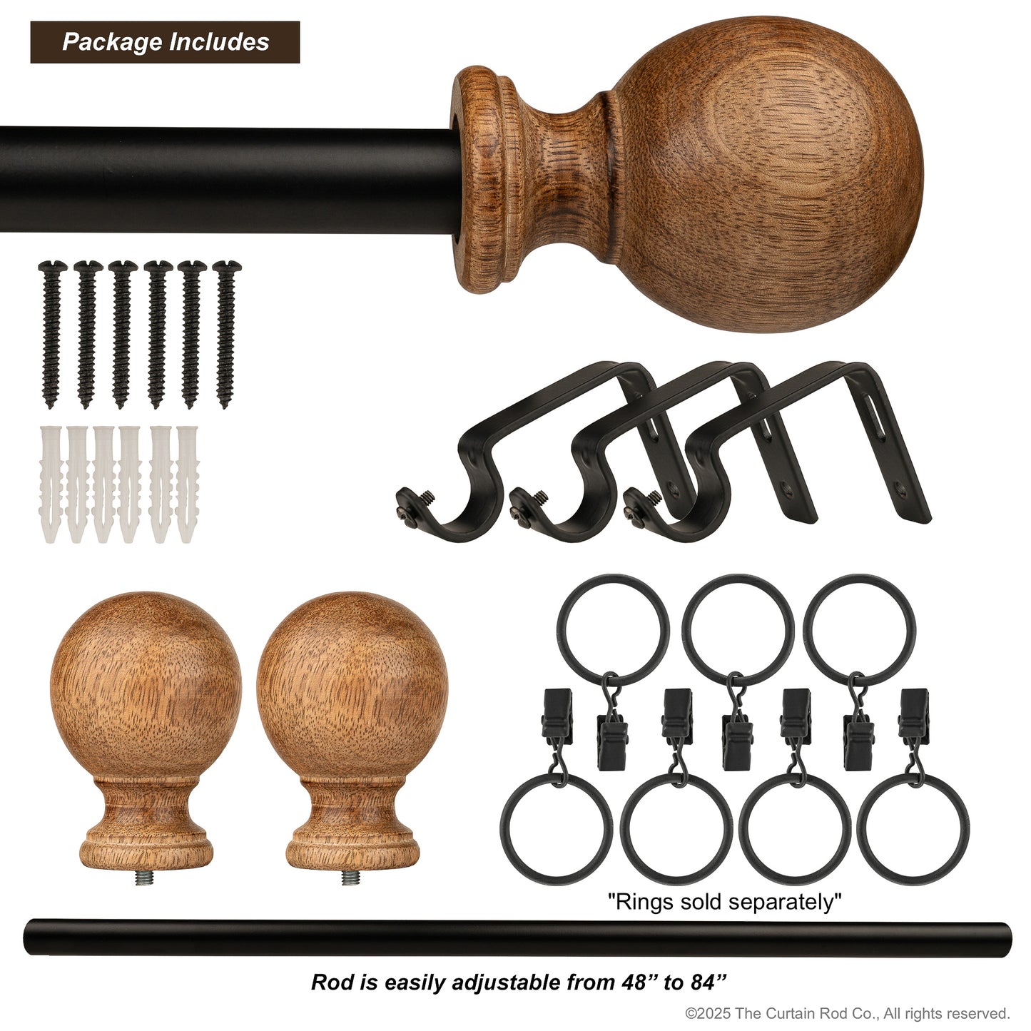 Magnolia Natural Rustic Wood Farmhouse Curtain Rod Set