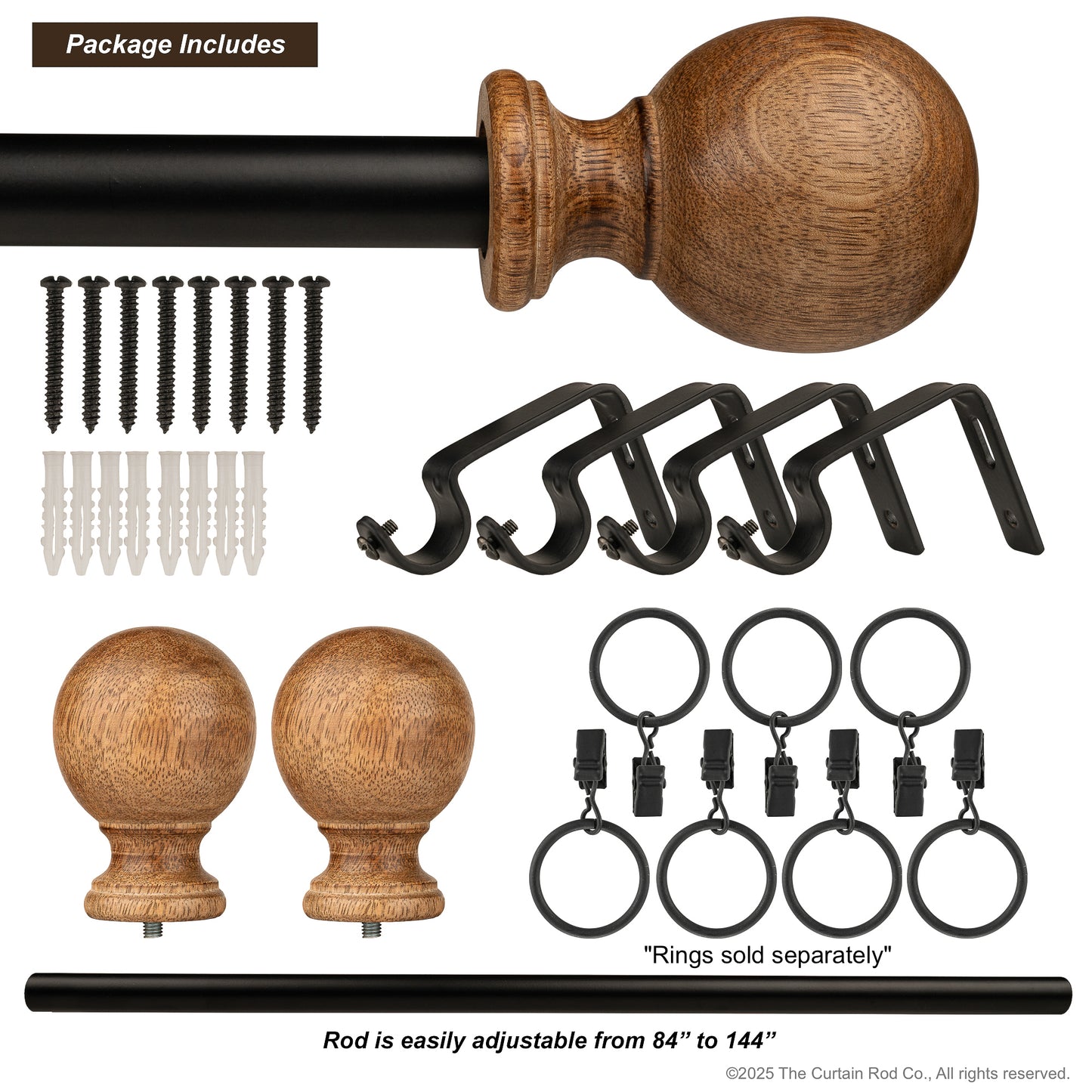 Magnolia Natural Rustic Wood Farmhouse Curtain Rod Set