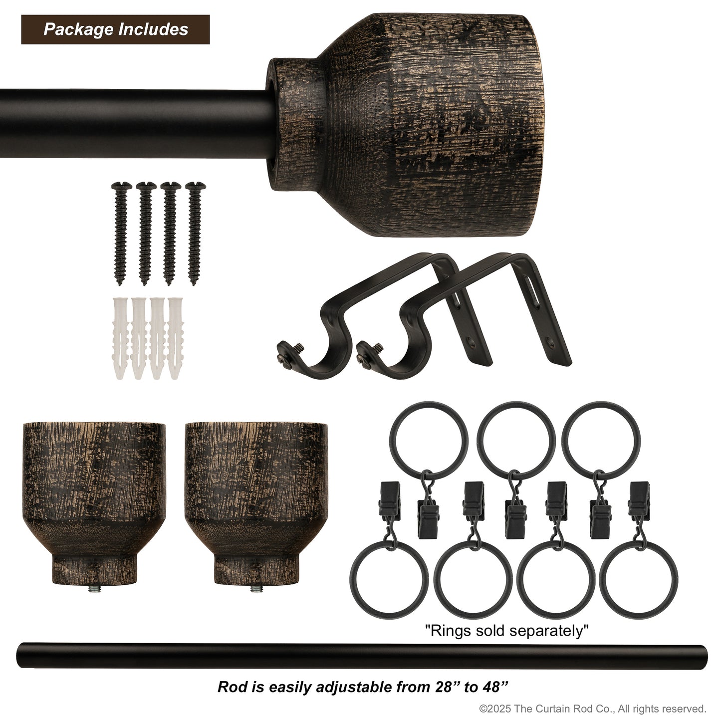 Matea Modern Farmhouse Distressed Black Farmhouse Curtain Rod Set