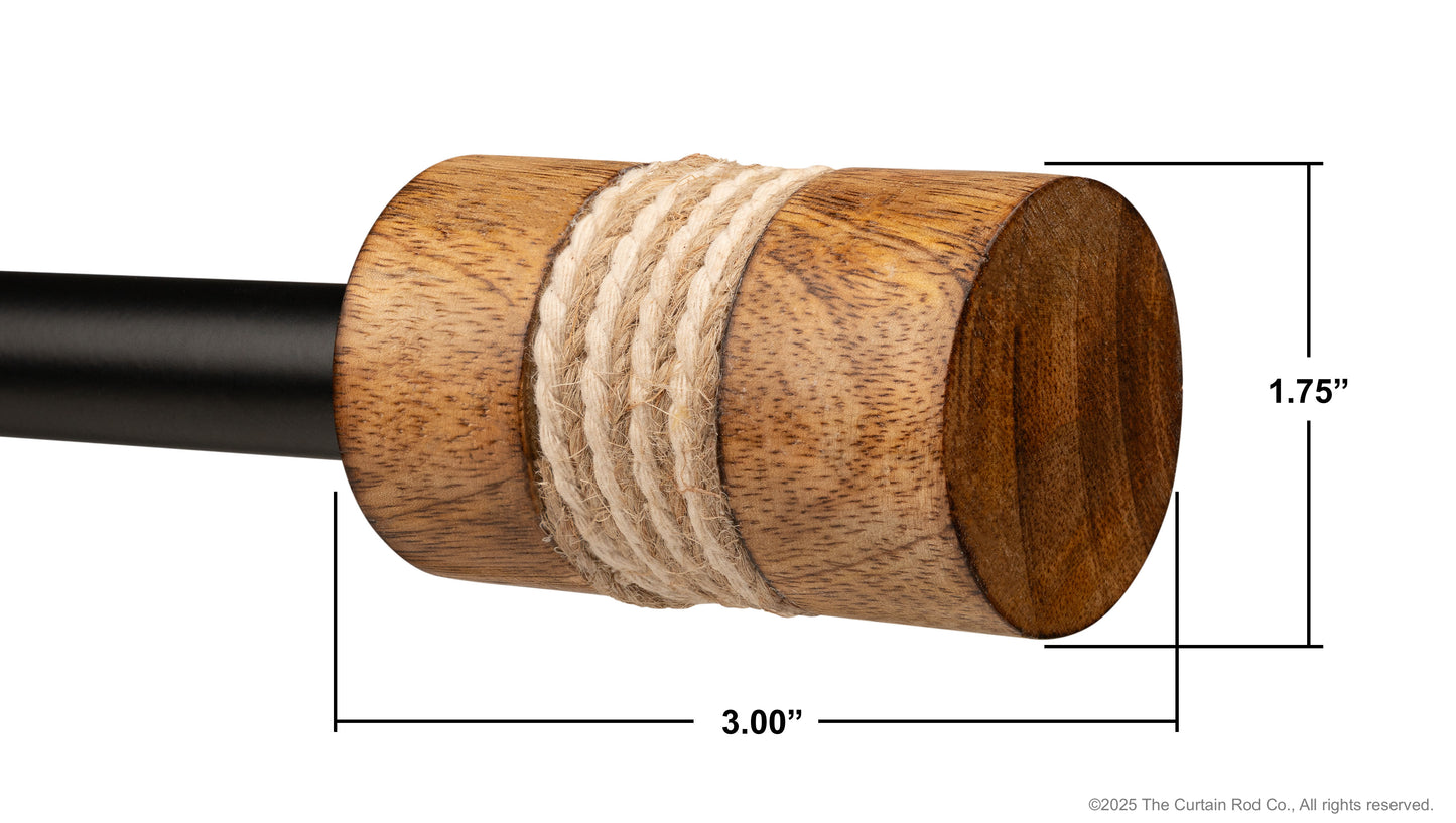 Dinah Modern Farmhouse Natural Wood with Rope Curtain Rod Set