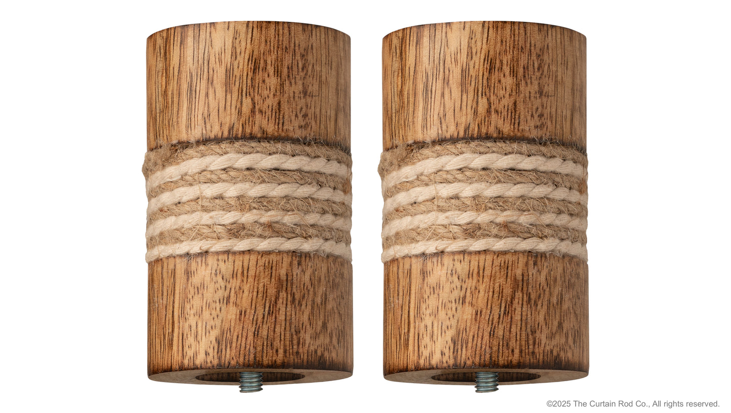 Dinah Modern Farmhouse Natural Wood with Rope Curtain Rod Set