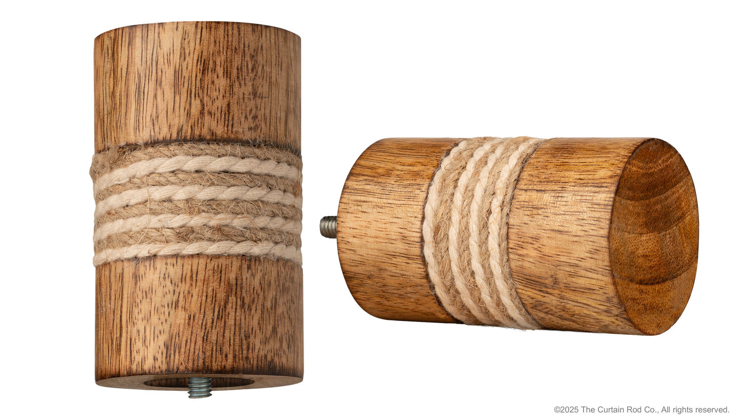 Dinah Modern Farmhouse Natural Wood with Rope Curtain Rod Set