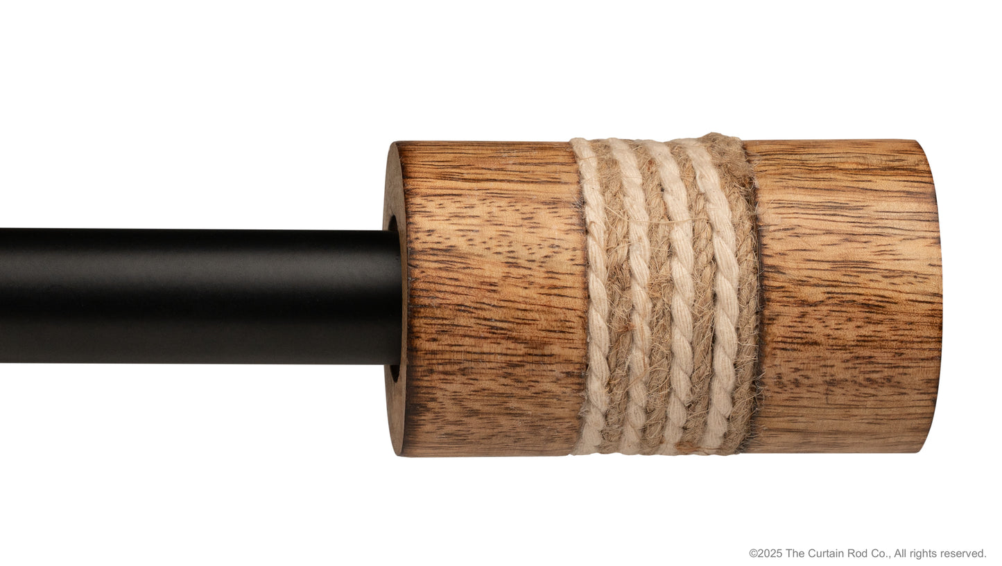 Dinah Modern Farmhouse Natural Wood with Rope Curtain Rod Set