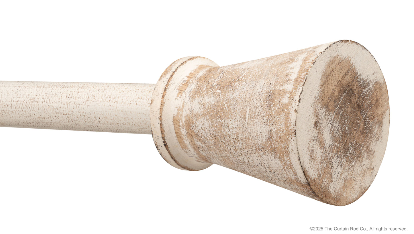 Fluted Distressed White Wood Modern Farmhouse Curtain Rod Set