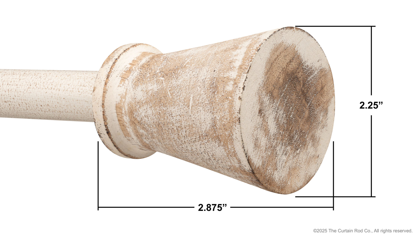 Fluted Distressed White Wood Modern Farmhouse Curtain Rod Set