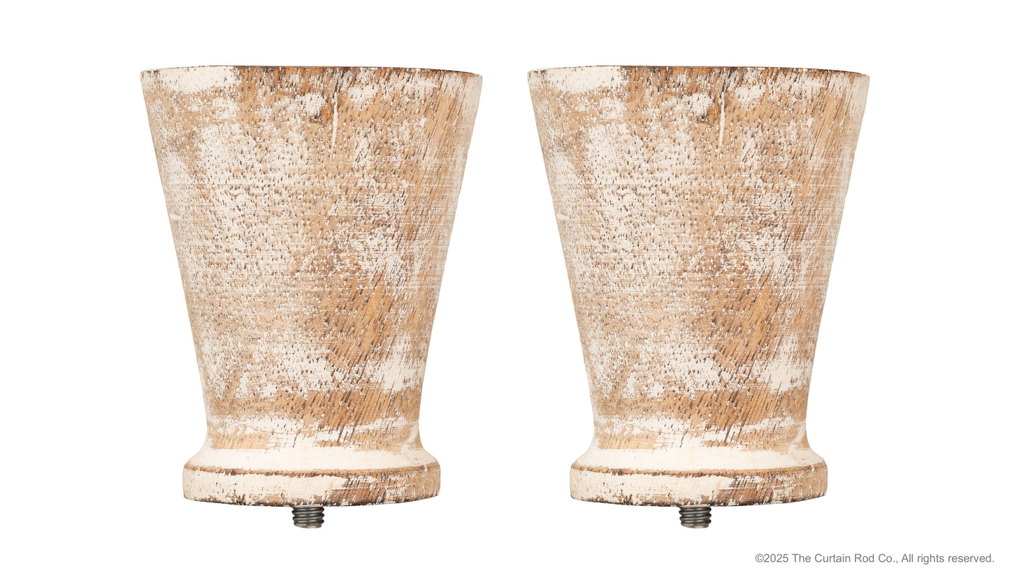 Fluted Distressed White Wood Modern Farmhouse Curtain Rod Set