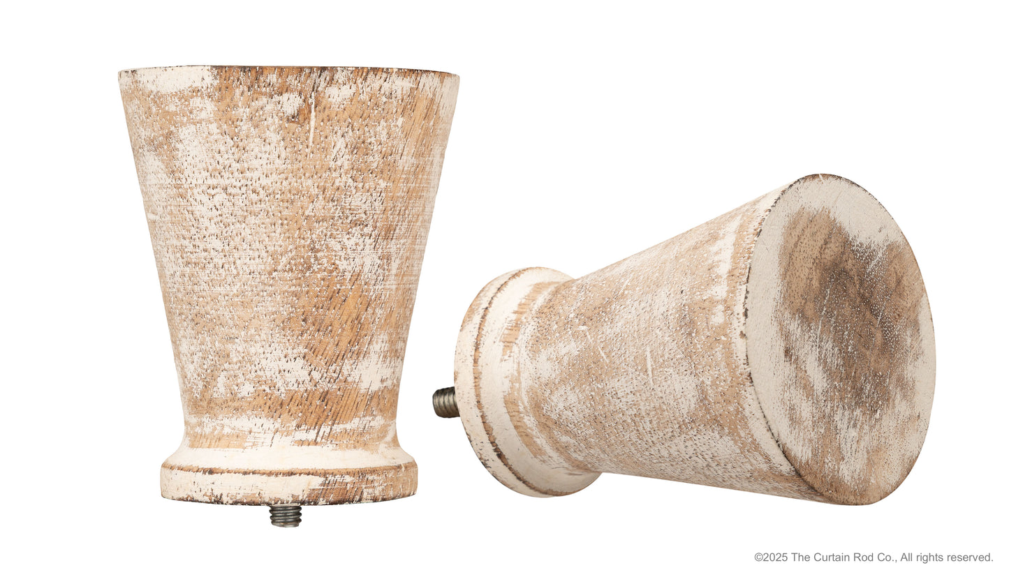 Fluted Distressed White Wood Modern Farmhouse Curtain Rod Set